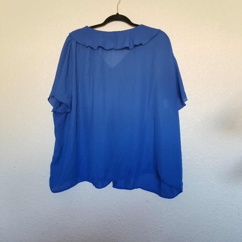 George Blue Ruffled Sheer Blouse - Picture 2 of 4